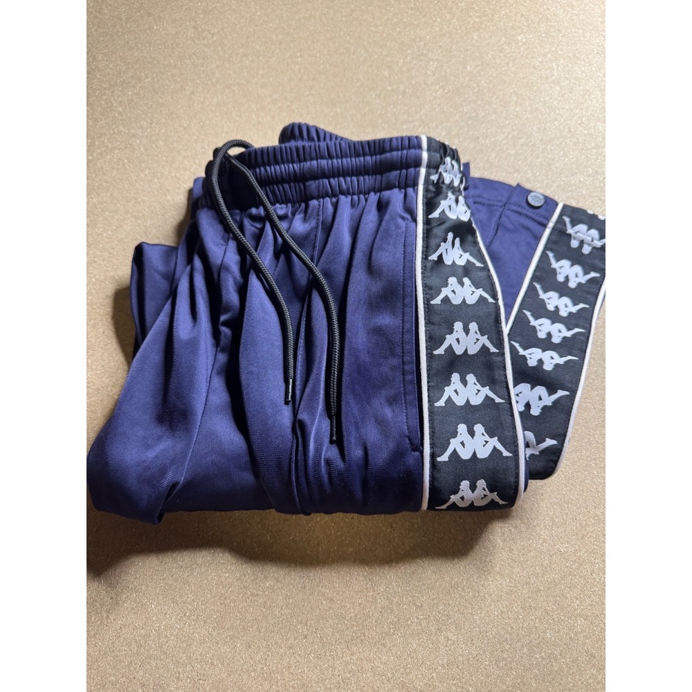 vtg Kappa Banda Snap Track Pants Navy Blue Omini Logo Tape Tearaway Mens Small